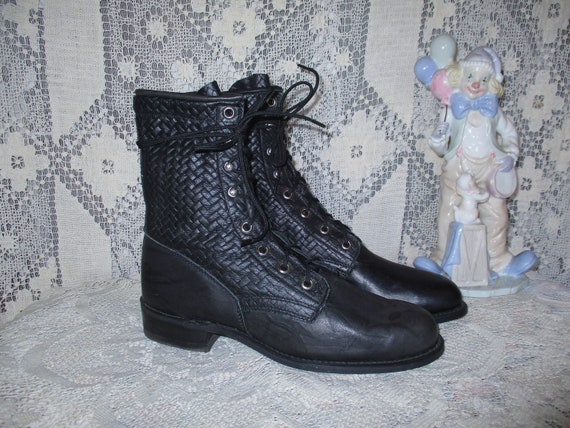Black Leather Roper Boots Lace up 80s 90s Prairie Combat Victorian Witch Goth Retro Mod Punk Westernwear Workwear Capezio Ankle Booties 6 Etsy UK
