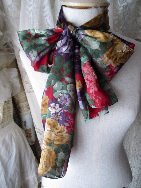 Colorful Floral and Striped Scarves MULTICOLOUR FLORAL PRINT SCARF main image 4