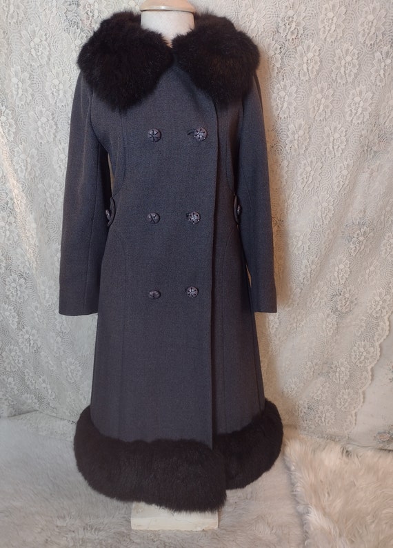 60s 70s Grey Russian Princess Coat Black Fur Trim… - image 6