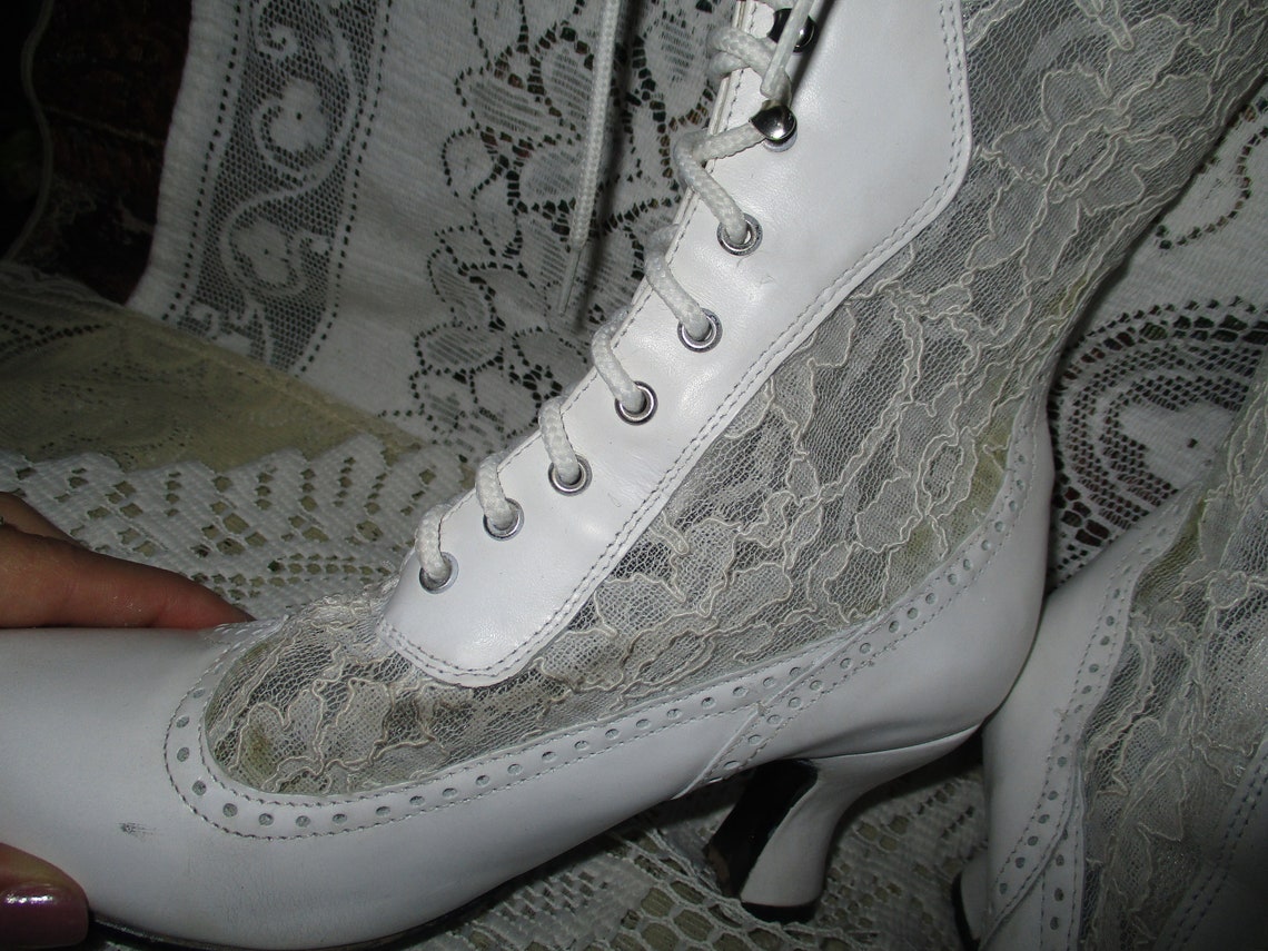 white lace up granny boots
