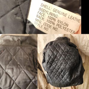 Black Leather Cropped Motorcycle Jacket Quilted Lining Missing Buckle Classic Thick Moto Coat Some Distress and Wear Trad Goth Punk Rocker afbeelding 7