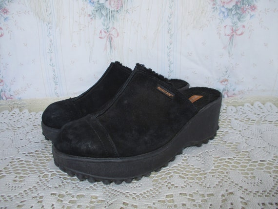 y2k Rocketdog Platfrom Wedge Clogs Black Suede Fu… - image 3