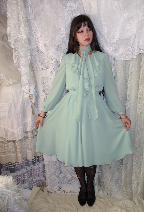 green emerald velvet dress Elegant Mint Green V-Neck Swing Flowy A-Line Maxi Dress with Bell Slee main image 1