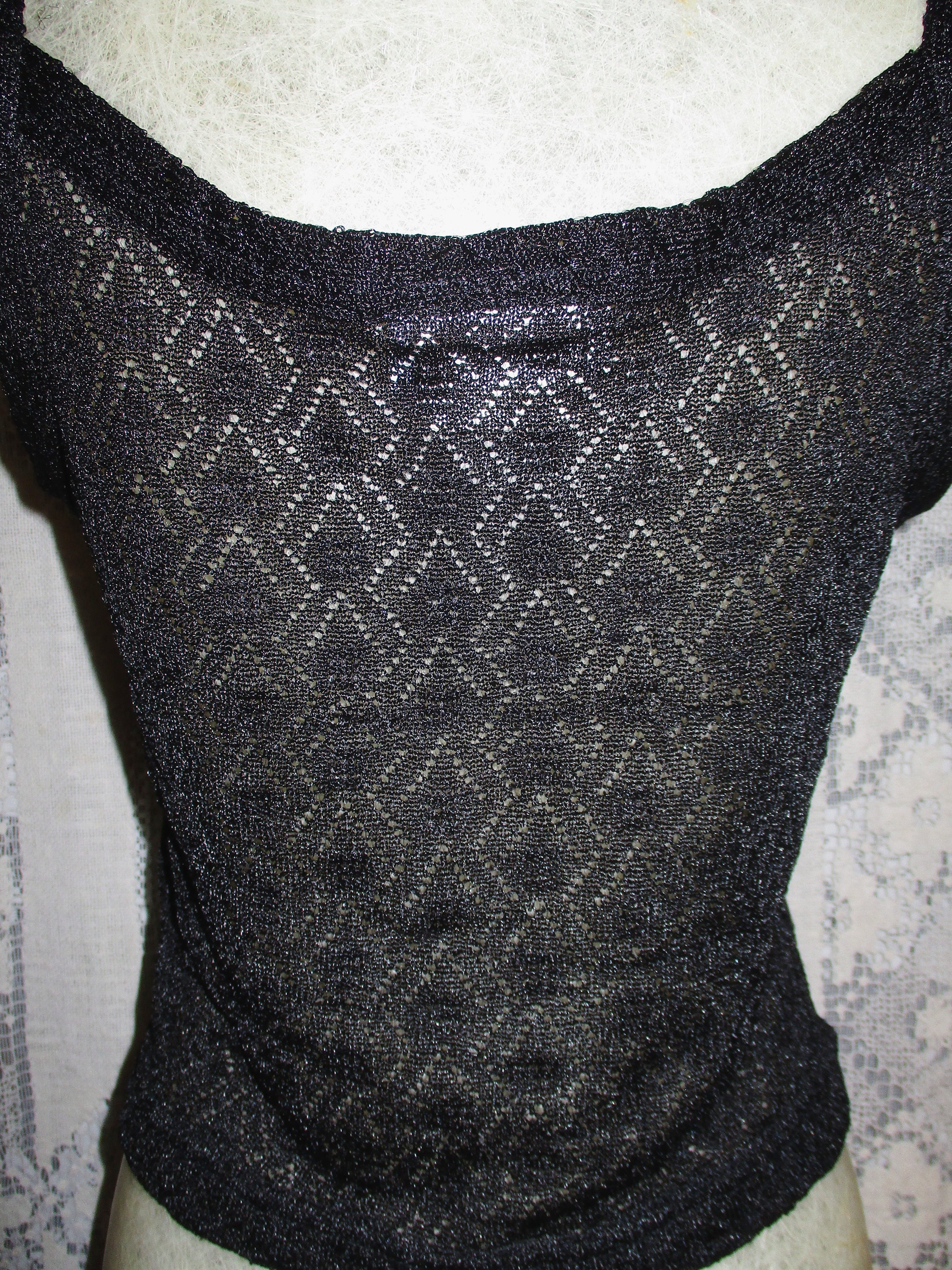 90s Sheer Black Tank Top A Byer California Lace Diamond
