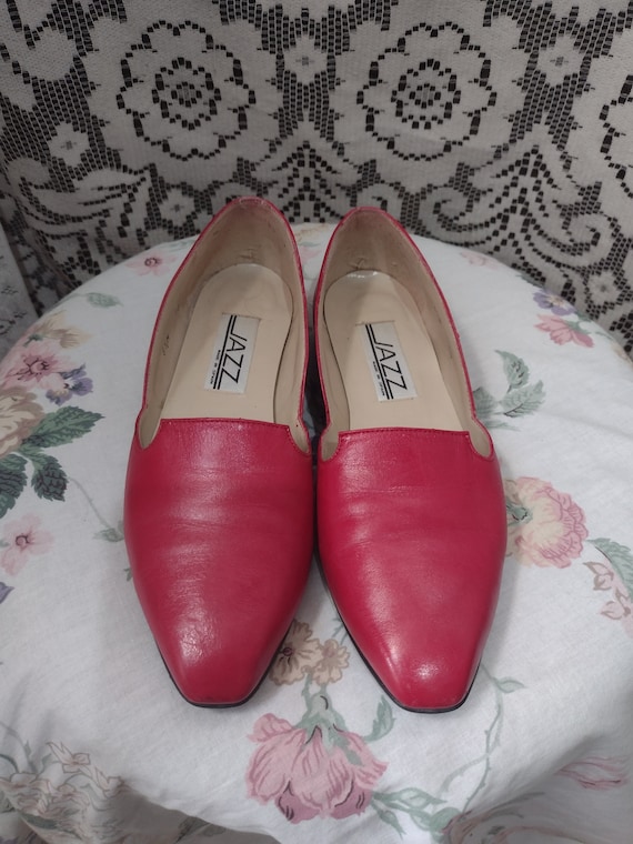 80s Bright Red Leather Loafers by Jazz Made In Sp… - image 3
