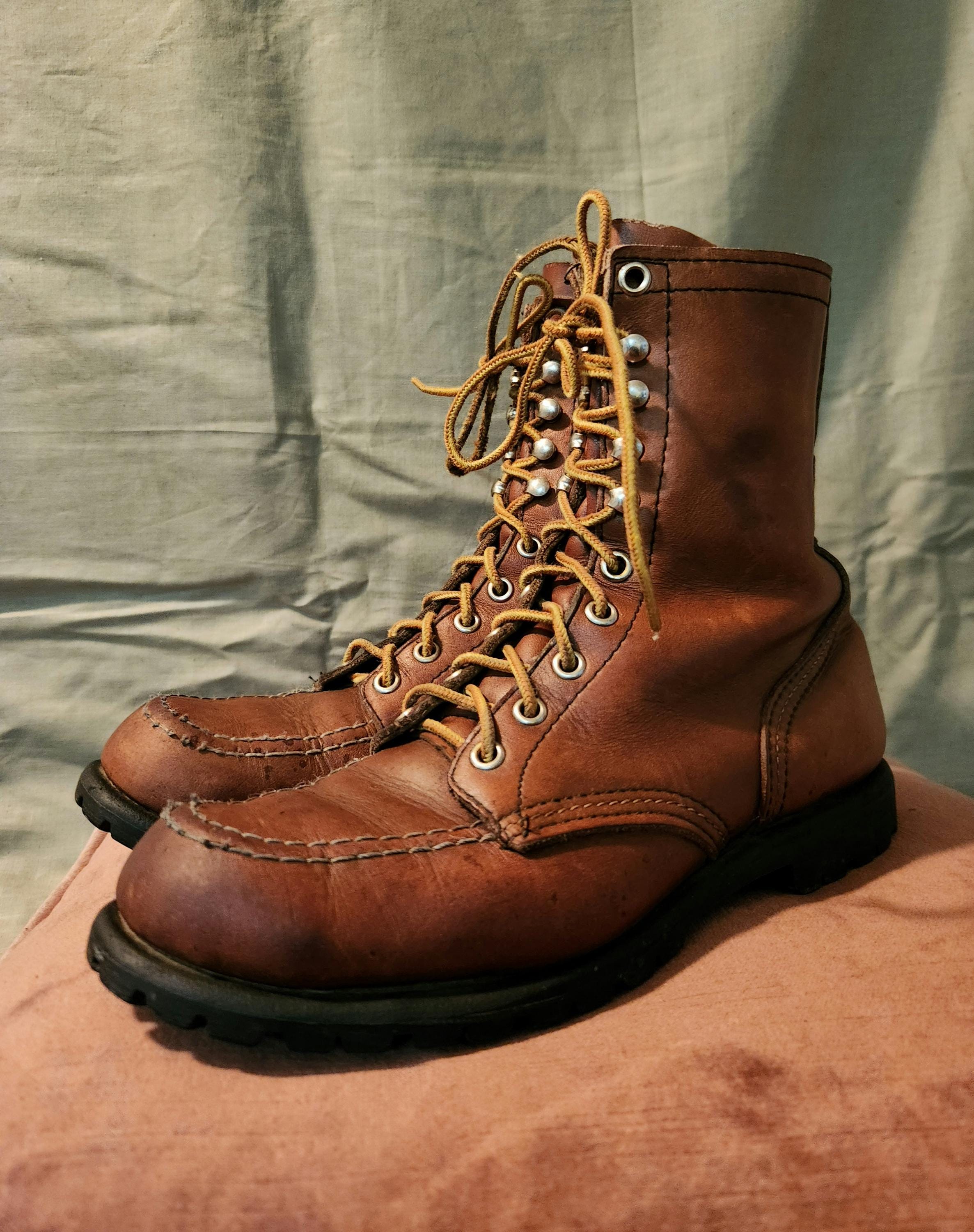 Red Wing 217 Men\'s Brown Leather Work Boots with Yellow Contrast Laces 14 EE Brown EE Red Wing Shoes Boots for Men for Sale | Shop New  main image 2