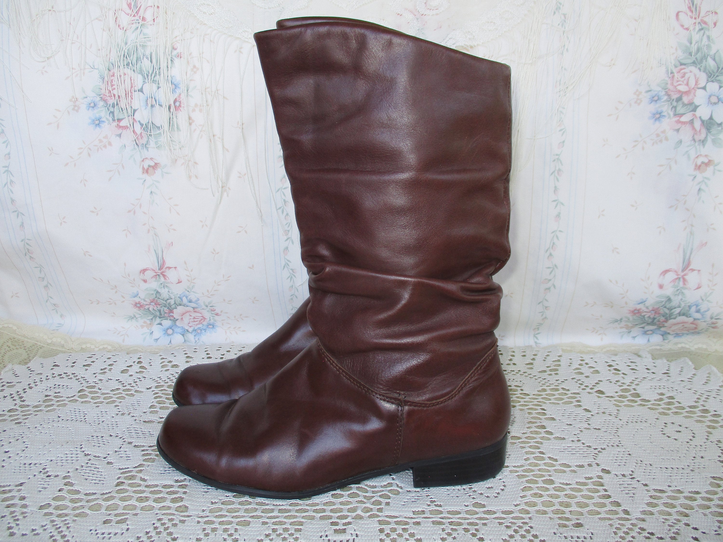 Brown leather slouch boots cheap