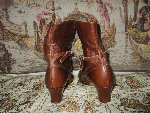 Antique Boots Tobacco Brown Leather Croc Cross St… - image 4