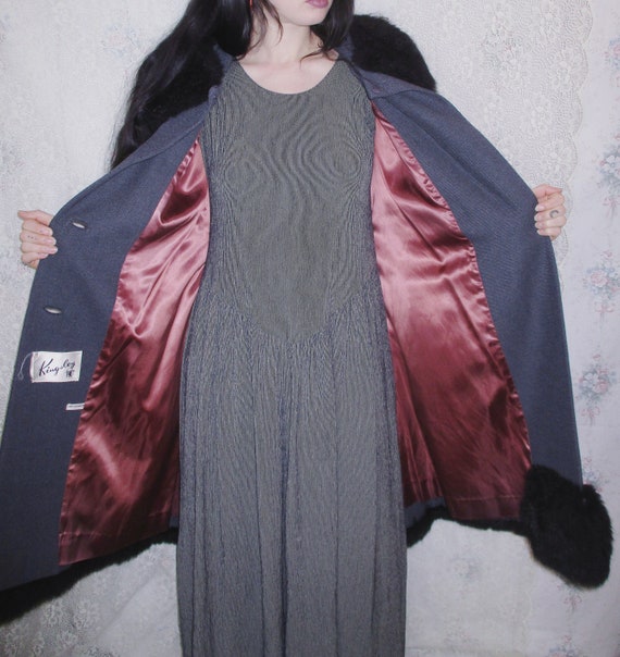 60s 70s Grey Russian Princess Coat Black Fur Trim… - image 5