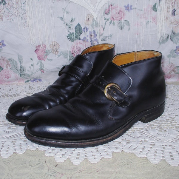 Monk Strap Ankle Boots Black Leather 60s 70s 80s Beatle Chelsea Boots Mod Goth Punk Rock n Roll Shoes Stitched Oil Resistant Soles Mens 9 D