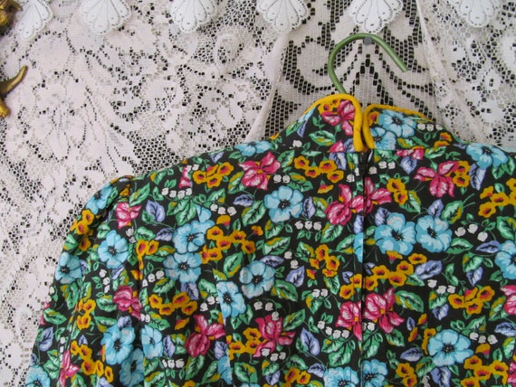 80s Prairie Dress Bright Dark Floral Cottage Cott… - image 8