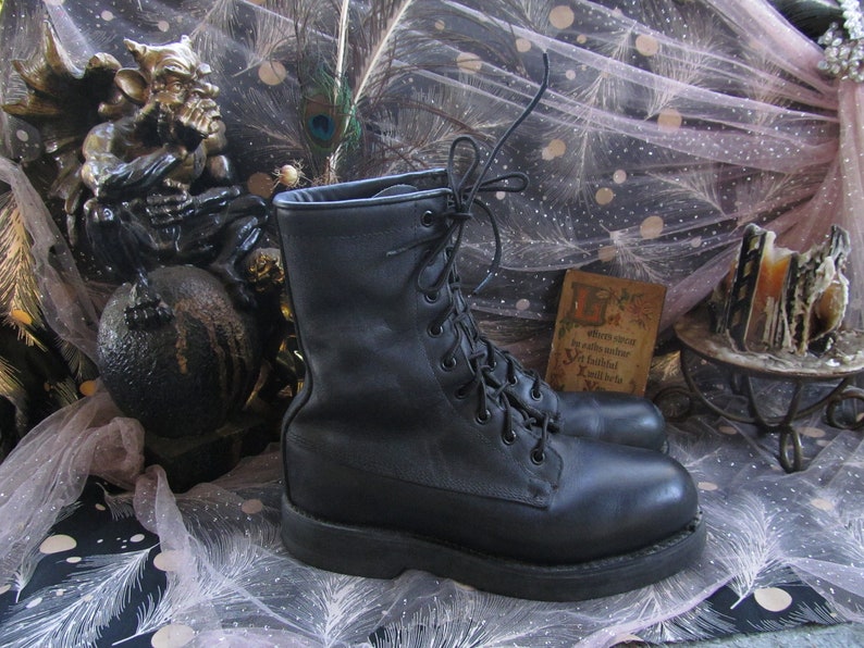 black leather steel toe combat boots