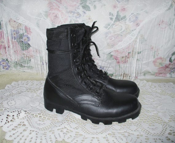 Black Leather and Cloth Military Combat Boots Ripple Sole Jump Jungle Hot Weather Lace up Goth Punk Witchy Unisex Ankle Boots 90s Y2k 6 W Etsy UK