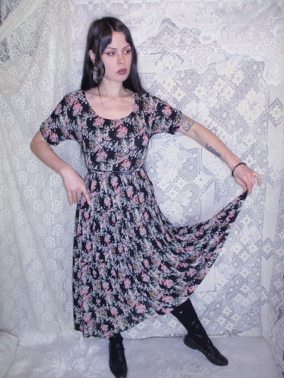 90s Floral Gauzy Long Dress by Nectar Thin Flowy … - image 6