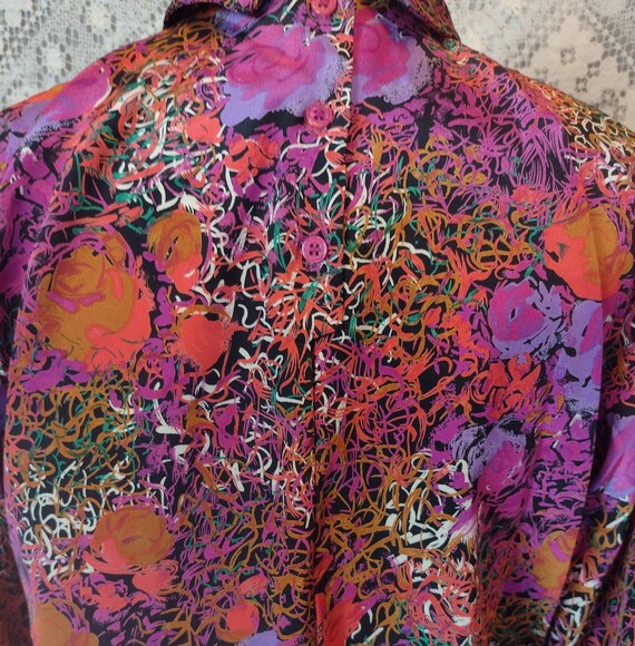 Bright Floral Blouse 70s 80s Scribble Loud Artsy … - image 5