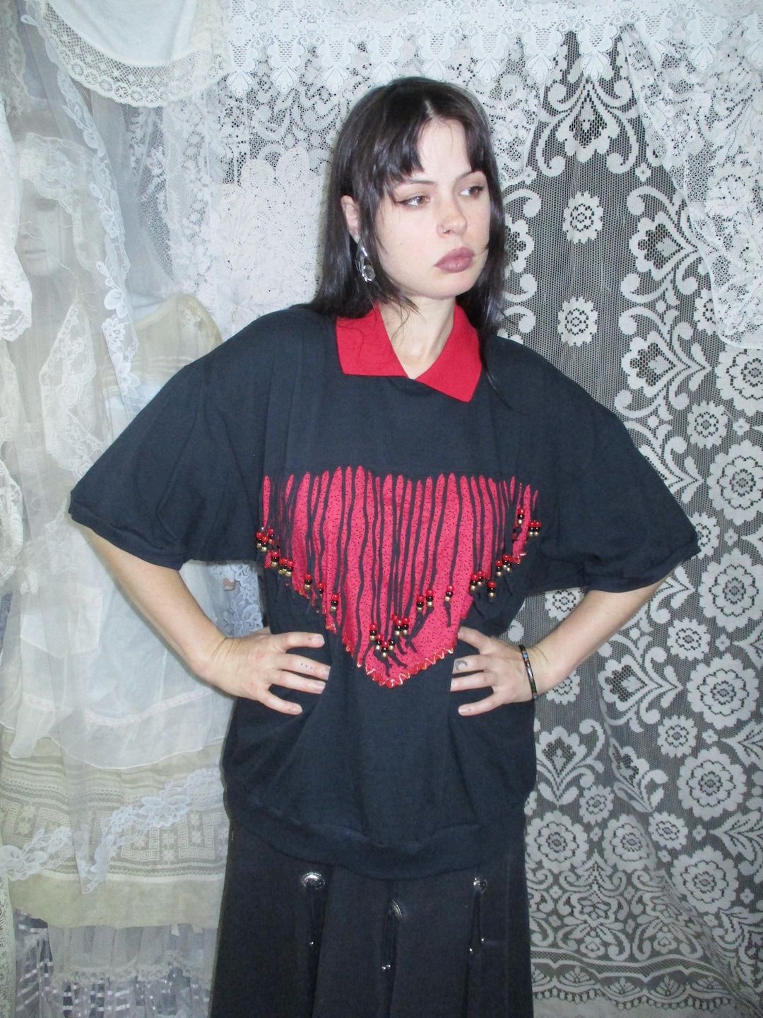 fringed-westernwear-tshirt-black-and-red-gold-beaded-yoke-cowpunk