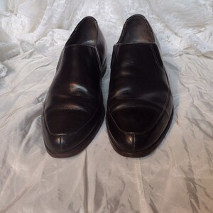 Florsheim Black Leather Dress Shoes Pointed Toe Slip On Loafers 50s 60s 70s Stitched Sole Quality Retro Trad Goth Punk Preppy 7 1/2 C Narrow image 5