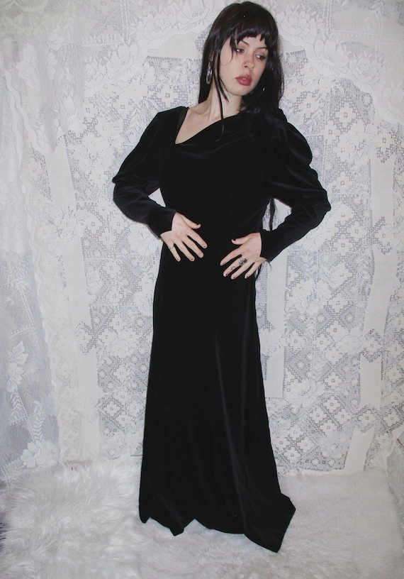 Laura Ashley Dress Black Velvet Mutton Sleeve Goth