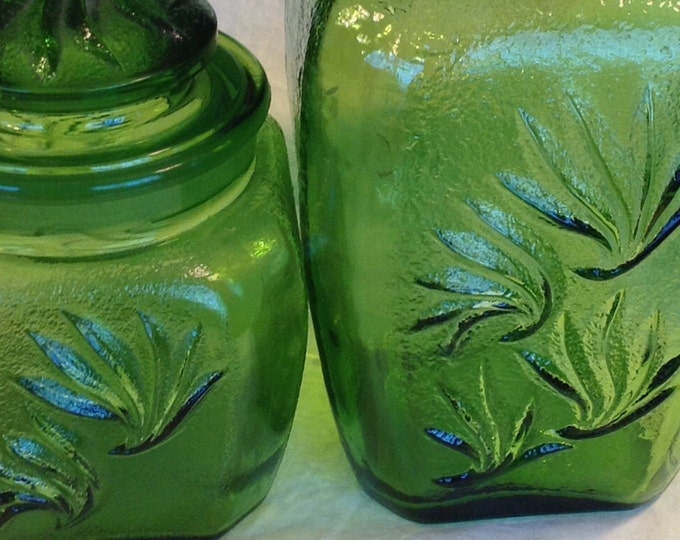 Vintage Green Glass Kitchen Canisters Jars Etsy