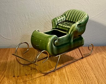 Green Sleigh Planter with Metal Runners