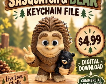 Sasquatch and Bear Keychain 3D Print File, Commercial Use (Digital Download)