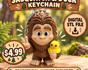 Sasquatch and Duck Keychain STL File, 3D Print, Commercial License (Digital Download)