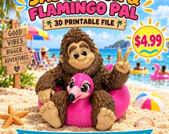 Sasquatch Flamingo Pal 3D Print File, Summer Beach Figurine (Commercial License)