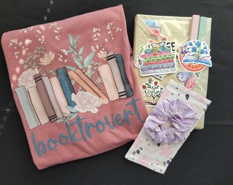 Blind Date With a Book Box | Mystery Book Gift | Bookish T-Shirt & Self Care | Surprise Reading Box