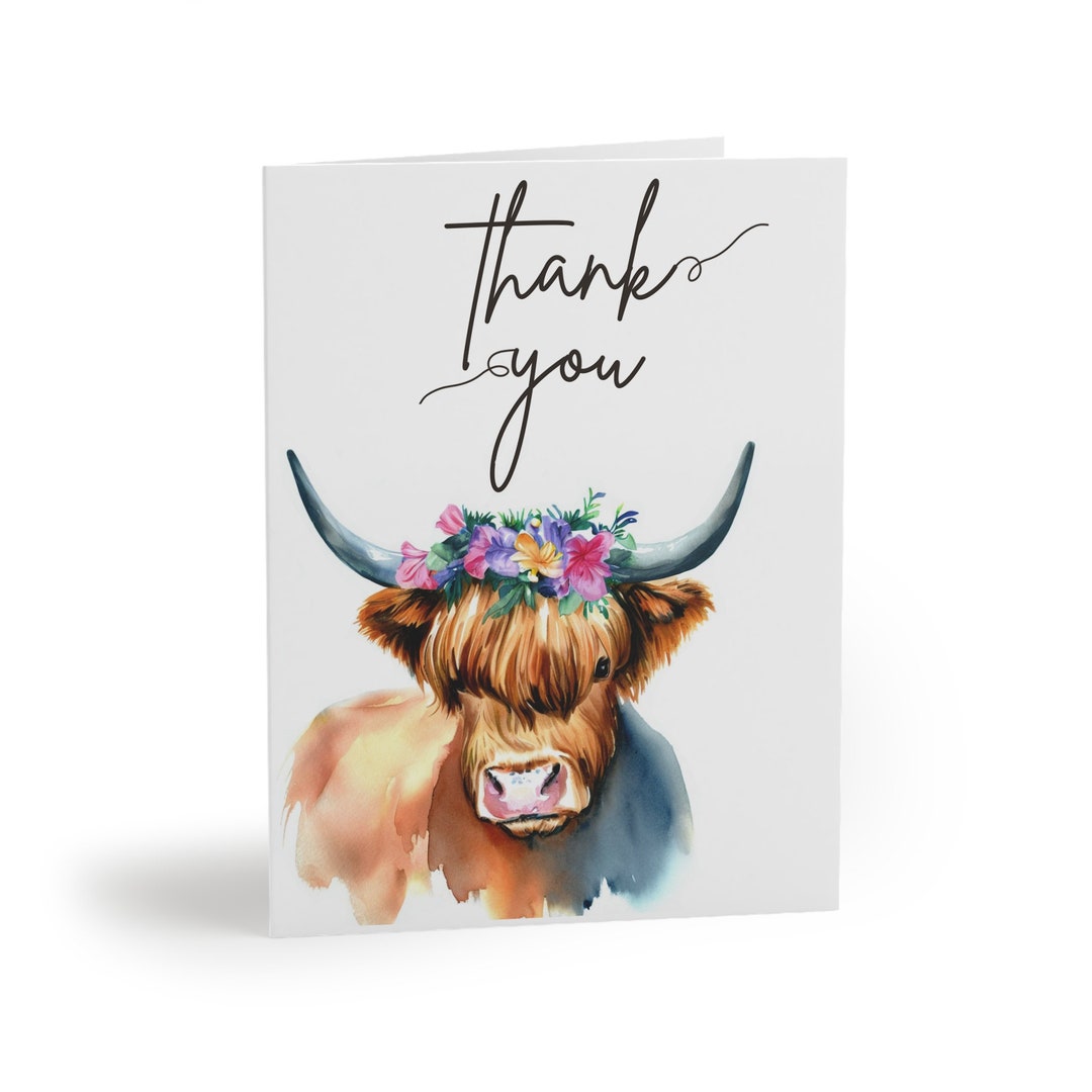 Highland Cow Thank You Cards, Western Boho Thank You, Boho Chic, Thank
