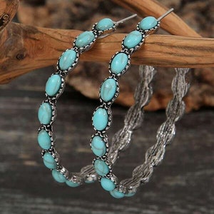 Turquoise Beaded Hoop Earrings, Western Jewelry, Turquoise jewelry, Western Earrings, Rodeo Jewelry, Rodeo Style, Southwestern Earrings
