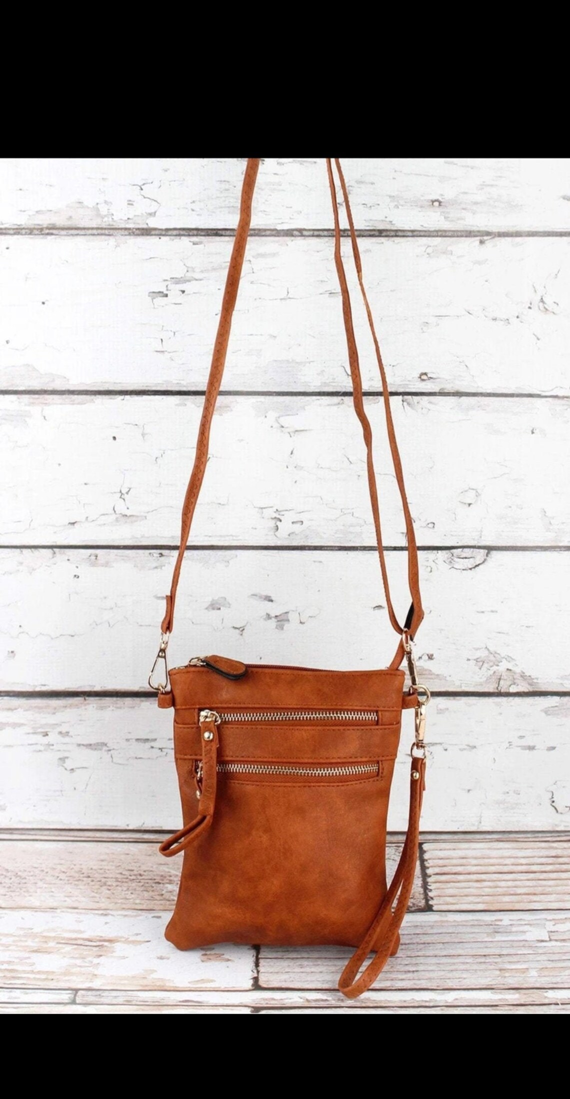 Woven Faux Leather Trim Crossbody Bag - Vacation Ready - Brown