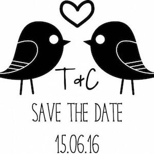 Sello de goma personalizado - Guarde la fecha Love Birds (pequeño) - Haga sus propias invitaciones de boda