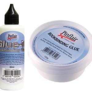 May include: Two bottles of Pinflair Glue-It Bookbinding Glue. One bottle is 82 ml and the other is 120g. The glue is a fast drying glue suitable for Cartonnage, Quilling, Greeting Cards and any fibrous items.