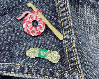 Crochet Hook & Yarn Enamel Pin Set: Crafter Gift