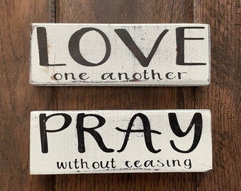 Rustic Hand Painted Wood Sign *Pray Love *, Double Sided Scripture Prayer Wall Bible Gift Theology Psalm Free Shipping