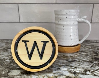 Monogram Wood Coasters Handmade Free Shipping Custom Personalized Home Drinkware Barware