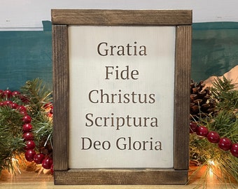 5 Solas Hand Painted Wood Sign, Reformed Theology 5 Solas Soli Deo Gloria Bible Verse Scripture Reformation Pastor Gift Free Shipping
