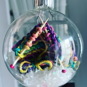 Knitting Christmas Ornament, 25 colors, Glass Christmas Gift, Yarn Handmade Hand knit Knitter Crocheter Decoration Keepsake Free Shipping image 4