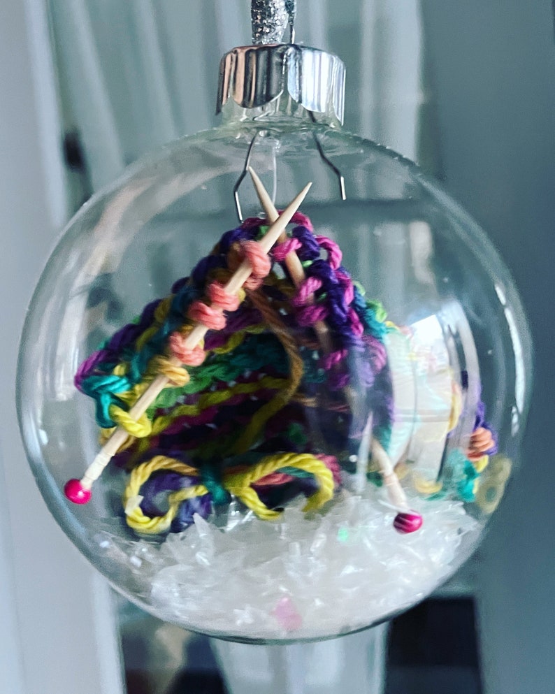 Knitting Christmas Ornament, 25 colors, Glass Christmas Gift, Yarn Handmade Hand knit Knitter Crocheter Decoration Keepsake Free Shipping image 4