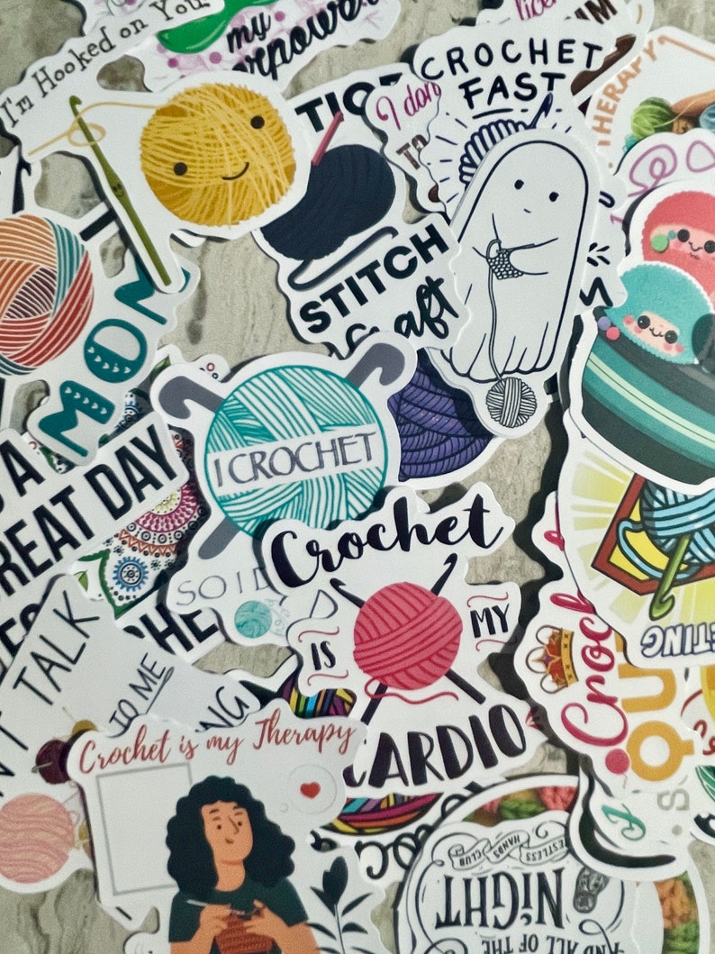 50 PCS Crochet and Yarn Sticker Pack, Aesthetic, Boho, Water Bottle, Computer, Scrapbook, Car, Random Lot Stickers, Knitting image 8