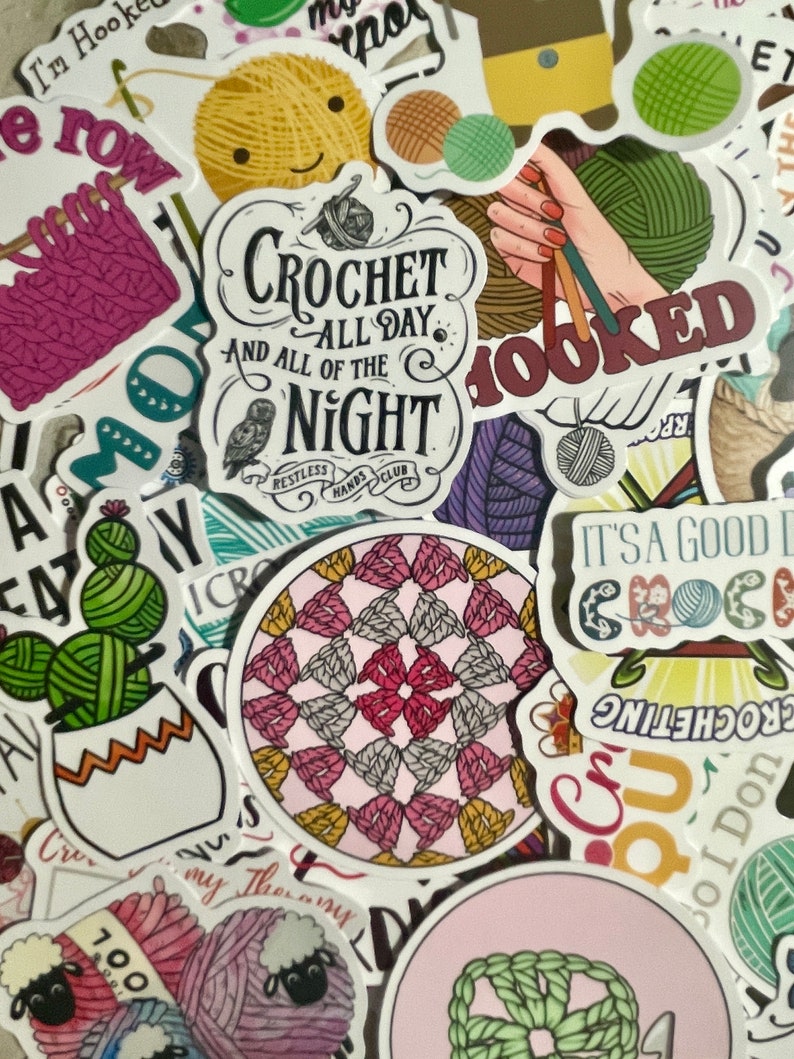 50 PCS Crochet and Yarn Sticker Pack, Aesthetic, Boho, Water Bottle, Computer, Scrapbook, Car, Random Lot Stickers, Knitting image 10