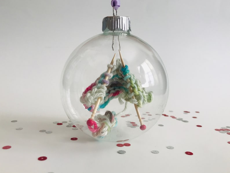 Knitting Christmas Ornament, 25 colors, Glass Christmas Gift, Yarn Handmade Hand knit Knitter Crocheter Decoration Keepsake Free Shipping image 1