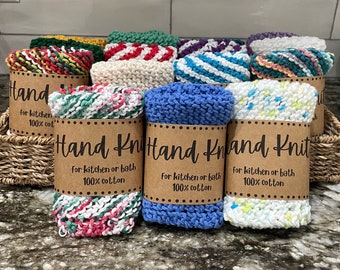 3 Hand Knit Dishcloth Set 100% Cotton Washcloth Machine Washable Kitchen Gift Teacher Gift Dishrag Crochet Dishcloth Handmade Free Shipping