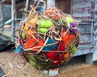 Rainbow Bird Nesting Ball – Natural Wool Feeder, 6 inch