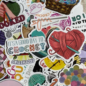 50 PCS Crochet and Yarn Sticker Pack, Aesthetic, Boho, Water Bottle, Computer, Scrapbook, Car, Random Lot Stickers, Knitting image 4