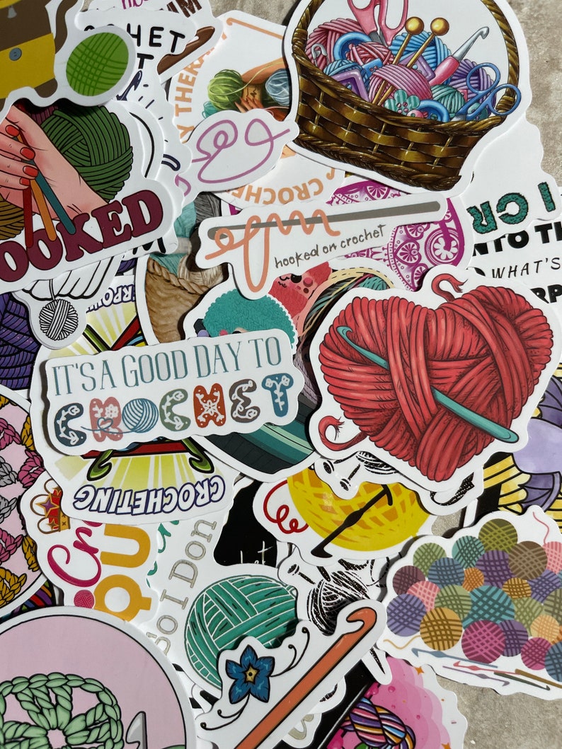 50 PCS Crochet and Yarn Sticker Pack, Aesthetic, Boho, Water Bottle, Computer, Scrapbook, Car, Random Lot Stickers, Knitting image 4