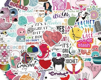 50 PCS Crochet and Yarn Sticker Pack, Aesthetic, Boho, Water Bottle, Computer, Scrapbook, Car, Random Lot Stickers, Knitting