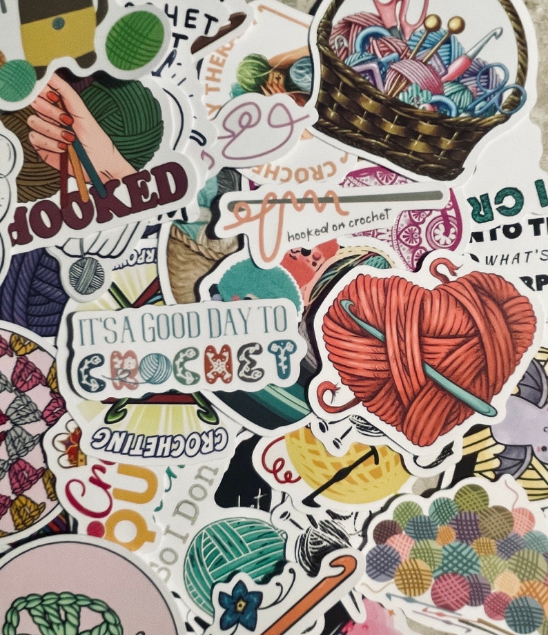 50 PCS Crochet and Yarn Sticker Pack, Aesthetic, Boho, Water Bottle, Computer, Scrapbook, Car, Random Lot Stickers, Knitting image 9