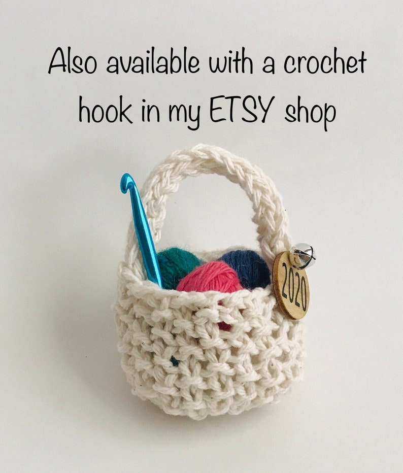 Knitting Christmas Ornament Yarn Basket with Mini Yarn Balls and Needles, Holiday Miniature Gift Handmade Crochet Knitter Gift Free Shipping image 10