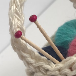 Knitting Christmas Ornament Yarn Basket with Mini Yarn Balls and Needles, Holiday Miniature Gift Handmade Crochet Knitter Gift Free Shipping image 5